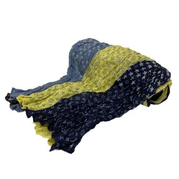 Louis Vuitton Accessories - LOUIS VUITTON - Light Blue Dark Brown Multi Unconfirmed Scarf Hemp Silk